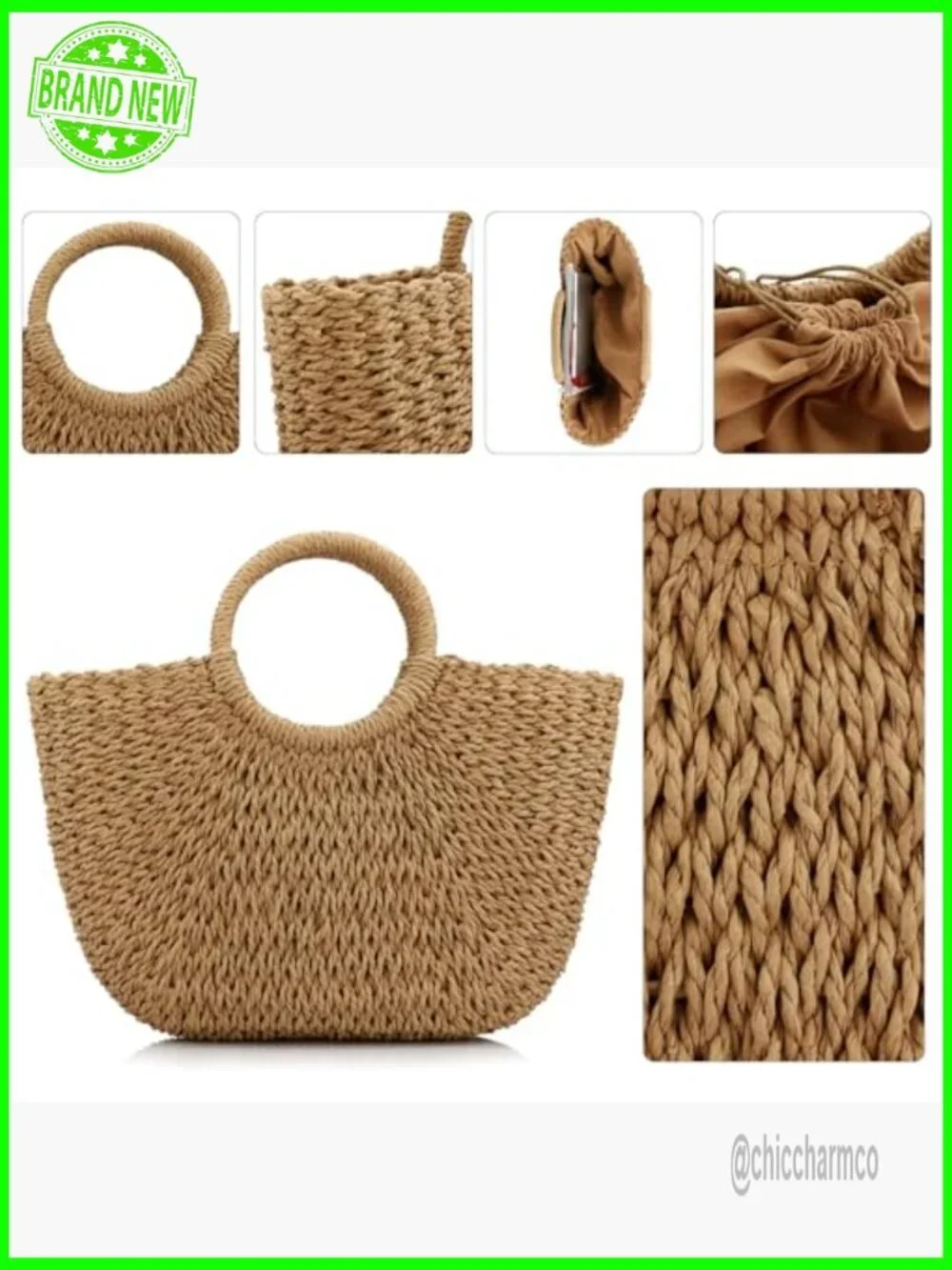 Large Straw Hobo Tote Handbag with Drawstring Closure for Travel Beach